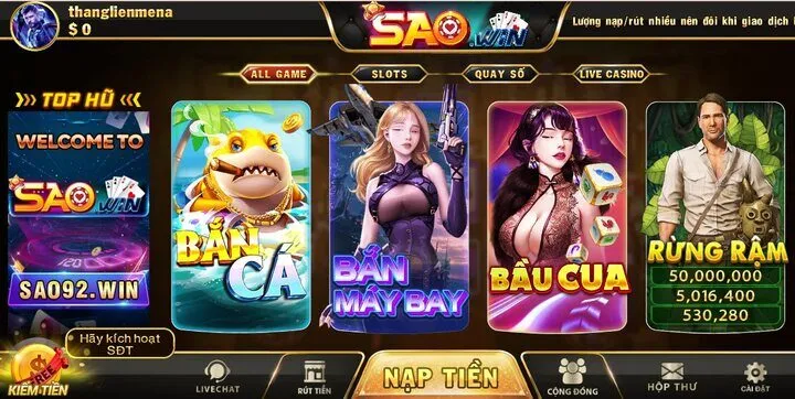 Hướng dẫn các bước chơi game bắn máy bay Saowin