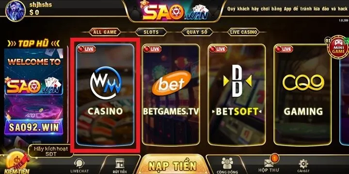 Khám phá không gian sòng bạc đẳng cấp WM Casino Saowin